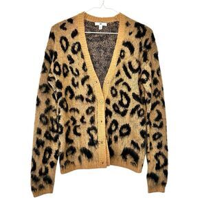 BP. Leopard Print V-Neck Knitted Cardigan Sweater Beige Black Size XS